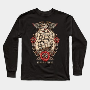 Ship Eagle American Traditional Tattoo Flash Long Sleeve T-Shirt